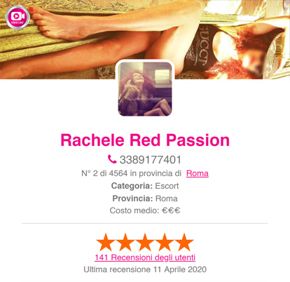 Rachele Red Passion, escort di Roma